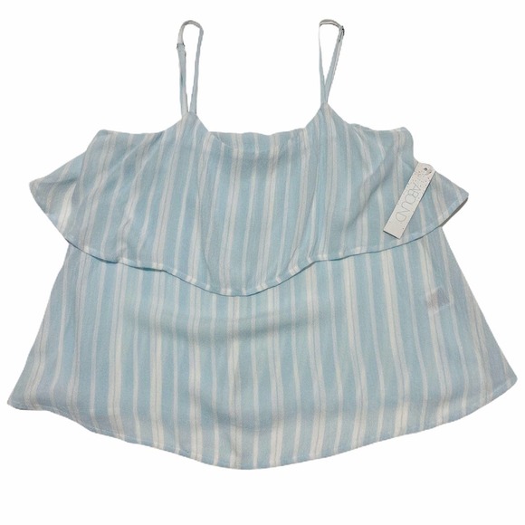 STRIPED White and Light Blue Tiered Spaghetti Strap Tank - Picture 7 of 11